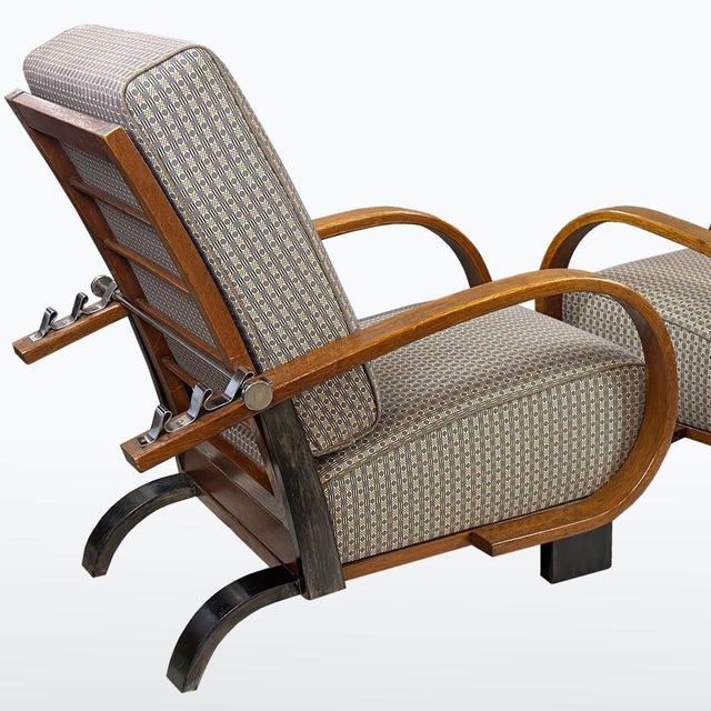 Brown Vintage Art Deco Reclining Lounge Chairs, 1930s, Set of 2 For Sale - Image 8 of 15