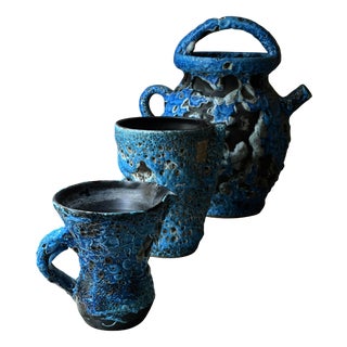 Handcrafted Ceramic Jug and Cups from Le Cyclope Annecy, France, 1960s, Set of 3 For Sale