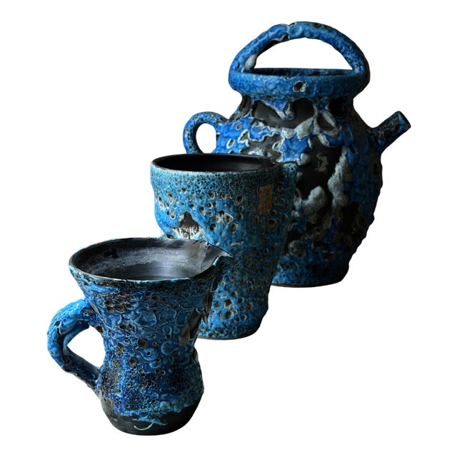 Handcrafted Ceramic Jug and Cups from Le Cyclope Annecy, France, 1960s, Set of 3 For Sale