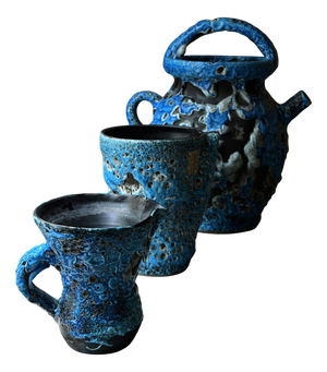 Handcrafted Ceramic Jug and Cups from Le Cyclope Annecy, France, 1960s, Set of 3