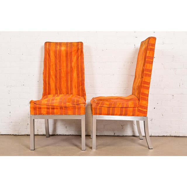 Leon Rosen for Pace Collection Mid-Century Modern Chrome and Upholstered Dining Chairs, Set of Four For Sale - Image 11 of 14