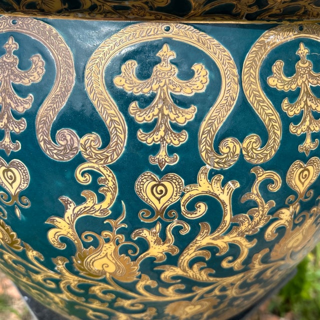 The product is a very large and heavy enameled porcelain bowl from China, featuring a beautiful emerald green color with...