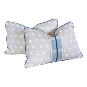 Schumacher Taylor Embroidered Lumbars With Mineral Blue Tape Trim