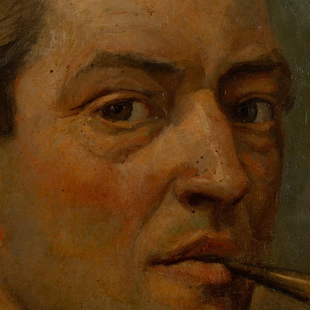 Portraiture Original 20th Century Oil on Canvas Self Portrait of Artist, Signed C. Hornung-Jensen For Sale - Image 3 of 11