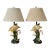 Pair of Vintage Coastal Sculptural Double Flamingo Table Lamps With Original Shades For Sale