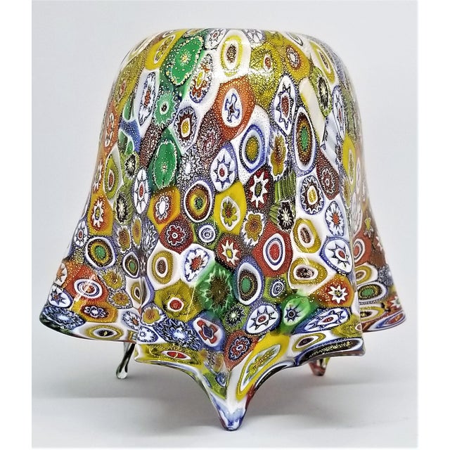Vintage Murano Glass Hankerchief Vase - Millifiori and Gold by Campanella- Signed - Italy Italian Palm Beach Boho Chic Mid Century Modern For Sale - Image 11 of 13