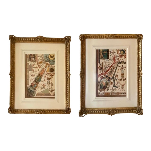 Antique German Chromolithographs by Ernst Wasmuth, Uffizi Ornament Plates in Gilt Frames - a Pair For Sale
