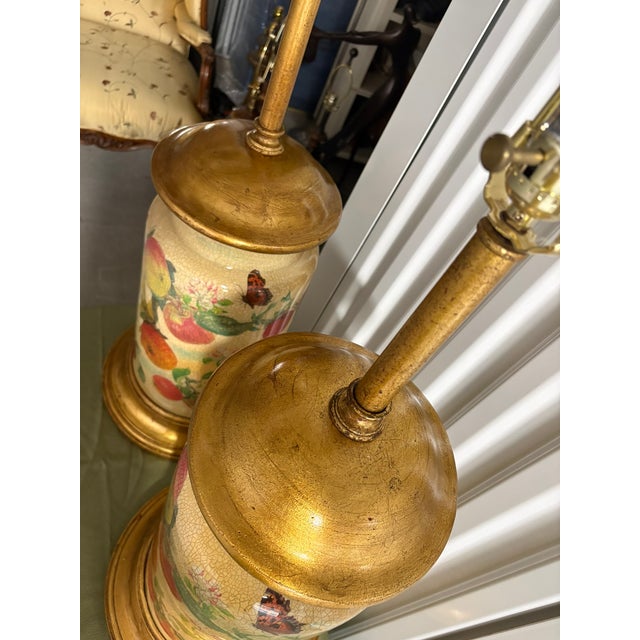 Late 20th Century Pair of Crackled Painted Metal Jars Adapted as Lamps on Wood Bases, Late 20th Century For Sale - Image 5 of 9