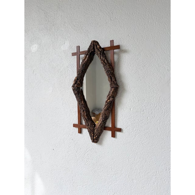 Antique Folk Art Rustic Wooden Mirror, 1900 For Sale - Image 4 of 18