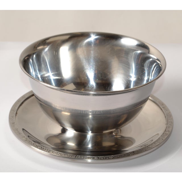 1960s marked Stainless Steel 18-8 Silver Color attached Egg Bowl, Gravy Boat or Serving Bowl made in USA, Kirk Stiff...