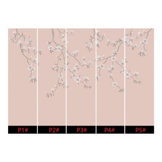 W36'* H108"/Panel, a Set of 6 Panels Magnolia Wallpaper, Mauve Magnolia Wallpaper For Sale