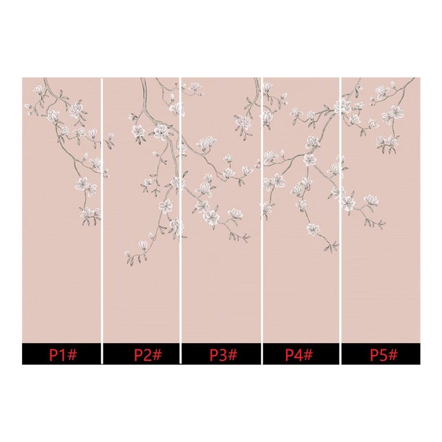 W36'* H108"/Panel, a Set of 6 Panels Magnolia Wallpaper, Mauve Magnolia Wallpaper For Sale