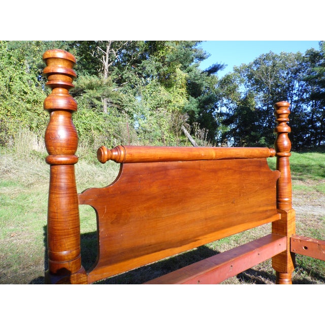 Antique Primitive Solid Wood Rolling Pin Full Double Rope Poster Bed