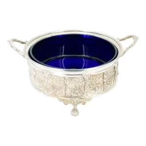 Old English Silver Plate / Cobalt Glass Interior Serving Comport Disk