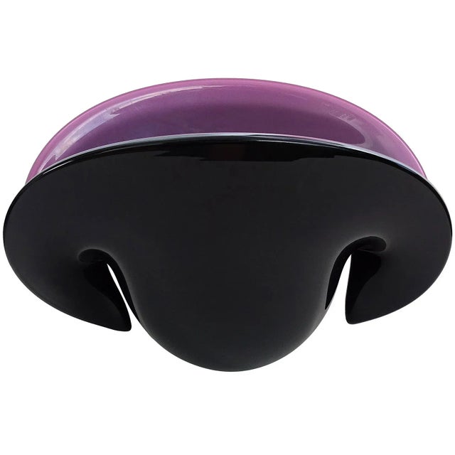 Mid 20th Century Vintage Murano Large Purple Black Italian Art Glass Double Position Clam Seashell Centerpiece Bowl Flower Vase For Sale - Image 5 of 8