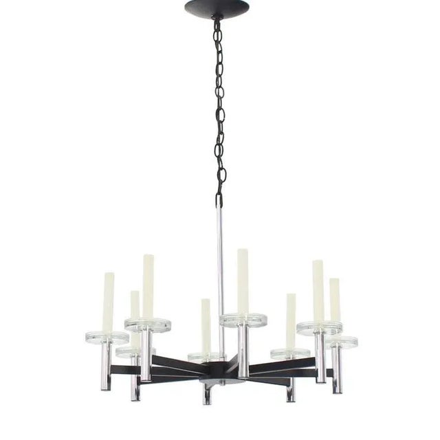 Vintage Mid Century Chrome and Glass Light Fixture For Sale - Image 4 of 10