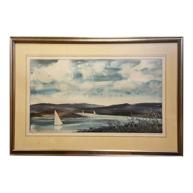 1993 Harbor Light Art Deco Lithograph Print For Sale