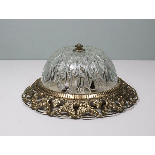 Hollywood Regency Ceiling Lamp in Cut Glass and Openwork Gilded Edge, 1960s For Sale - Image 4 of 9