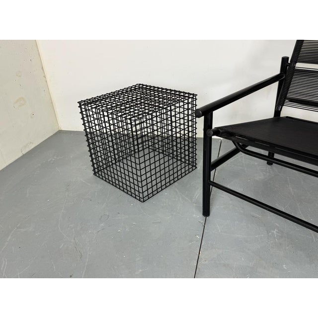 Eighties modernist black steel cubist side coffee table, 1980s