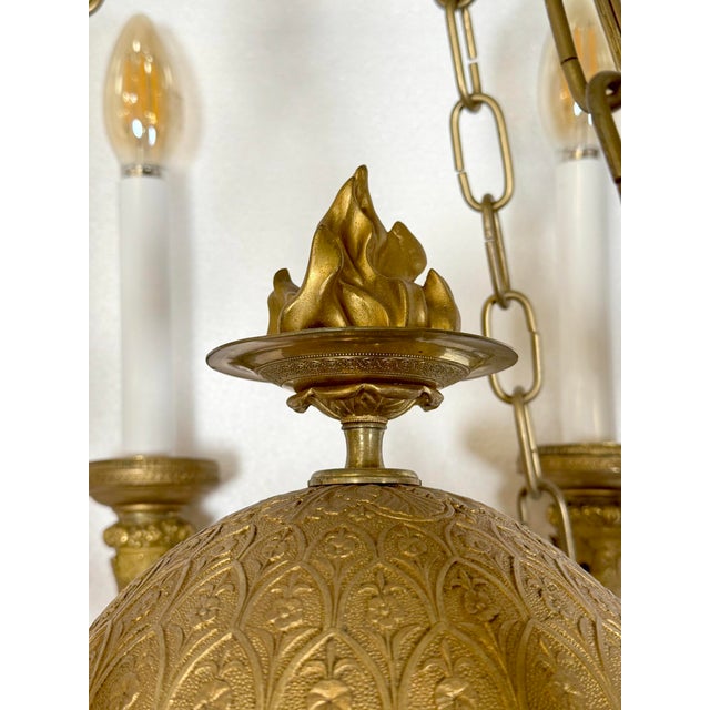 Metal Antique Empire Bronze Ormolu Six Light Chandelier - Restored For Sale - Image 7 of 11