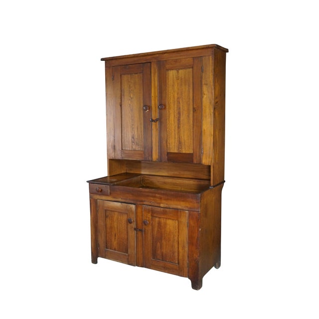 Victorian Late 19th Century Rare Primitive Antique American Farmhouse Oak Dry Sink Stepback Hutch Cupboard For Sale - Image 3 of 18