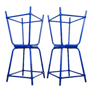 French Bright Blue Wide Laboratory Stools, Set of 4 For Sale