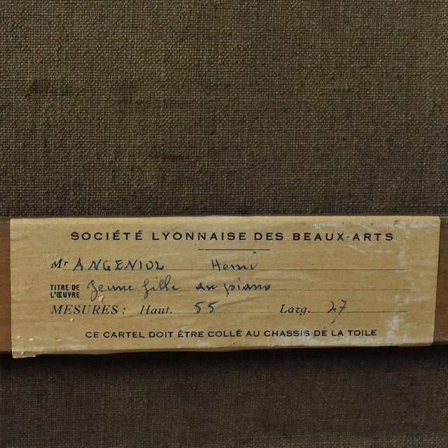 Henri-Charles Angéniol, Young Woman Playing the Piano, Oil on Canvas, 20th Century, Framed For Sale - Image 9 of 11