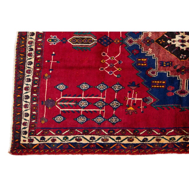 Persian 1960s Vintage Shiraz Persian Wool Rug in Red With Medallion Motif For Sale - Image 3 of 7