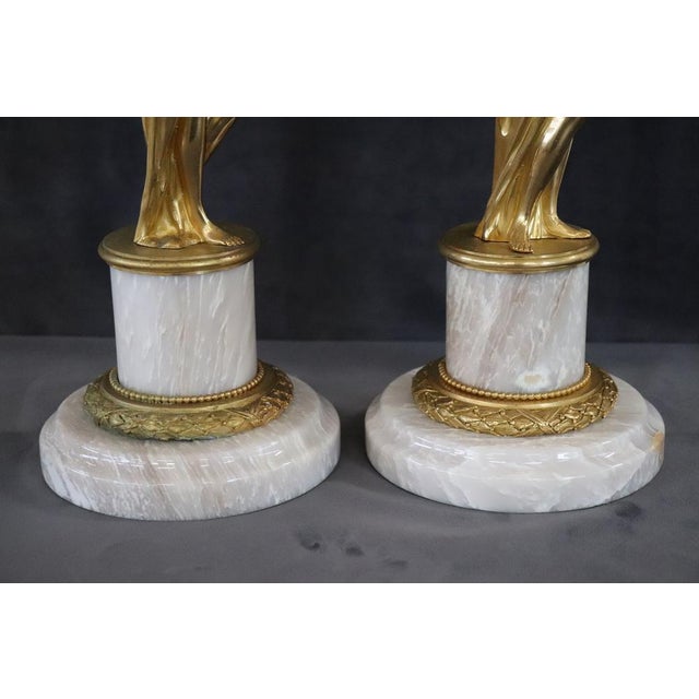 Sculptural Figures, Gilt Bronze on Alabaster Bases, Early 20th Century, Set of 2 For Sale - Image 11 of 18