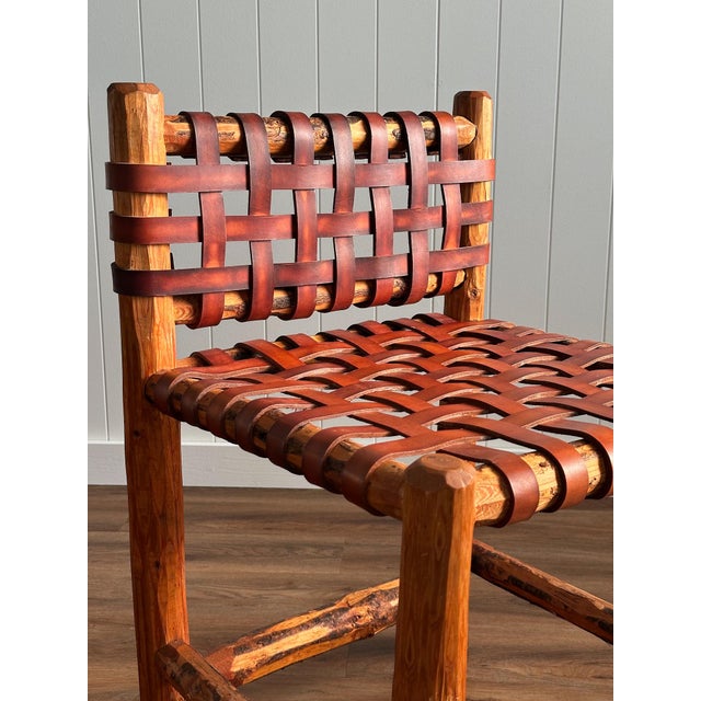 1940s Tuscan Leather Strap & Wood Dining Chairs, Set of 4 For Sale - Image 13 of 17