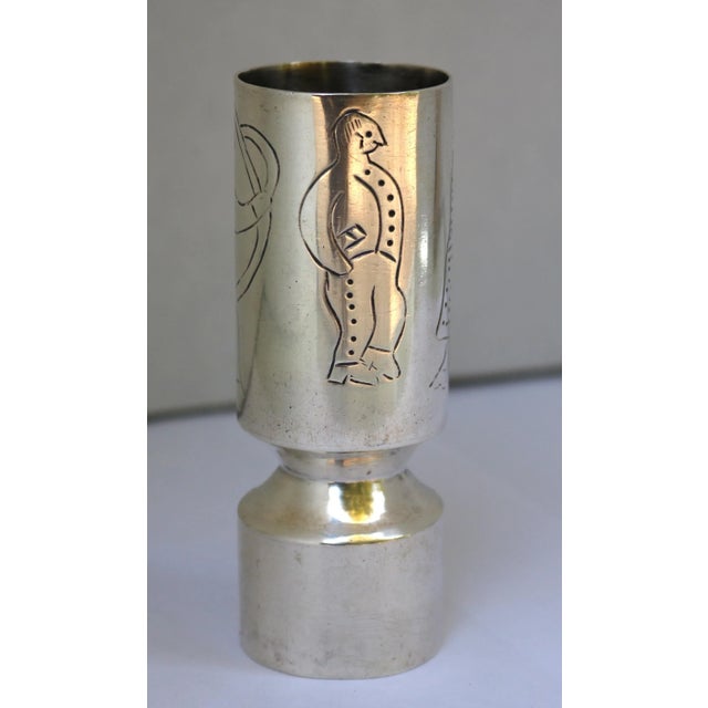 Mexican Late 20th Century Rare Silver Plate Sanborns Double Jigger Holloware Barware With Etched Design For Sale - Image 3 of 8