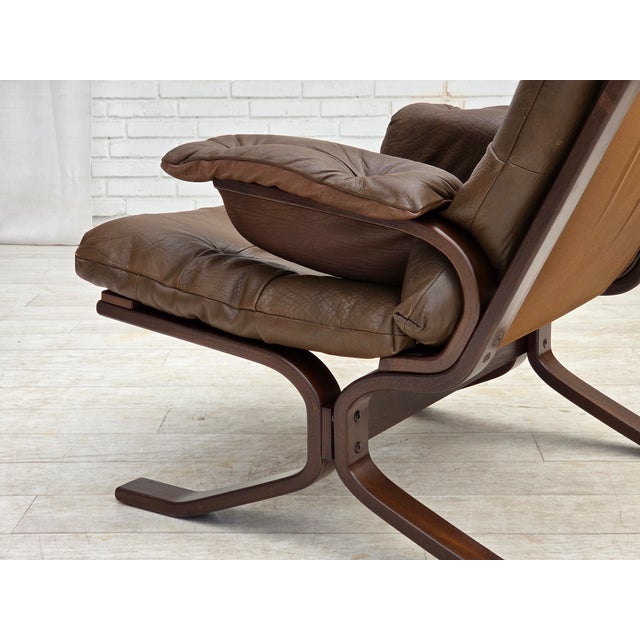 Scandinavian Armchair in Brown Leather, 1970s For Sale - Image 13 of 18