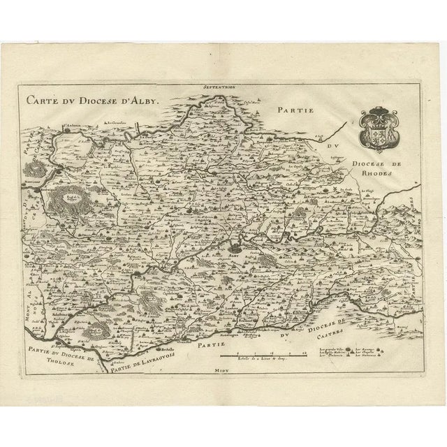 Antique map titled 'Carte du Diocese d'Alby'. Original antique map of the region of Albi in Southern France. This map...