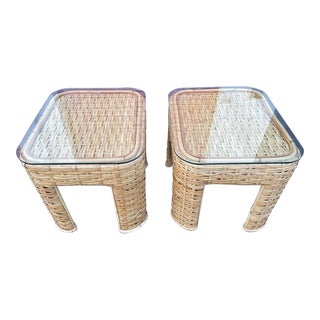 Ralph Lauren Woven Rattan Side Tables - A Pair For Sale