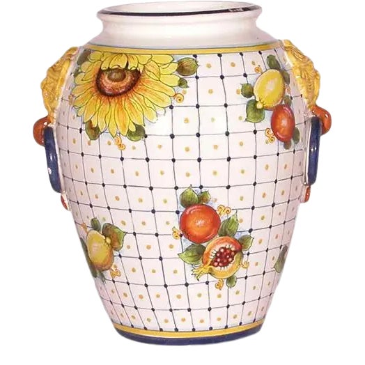 1990s Vintage Italian Hand-Painted Ceramic Vase For Sale