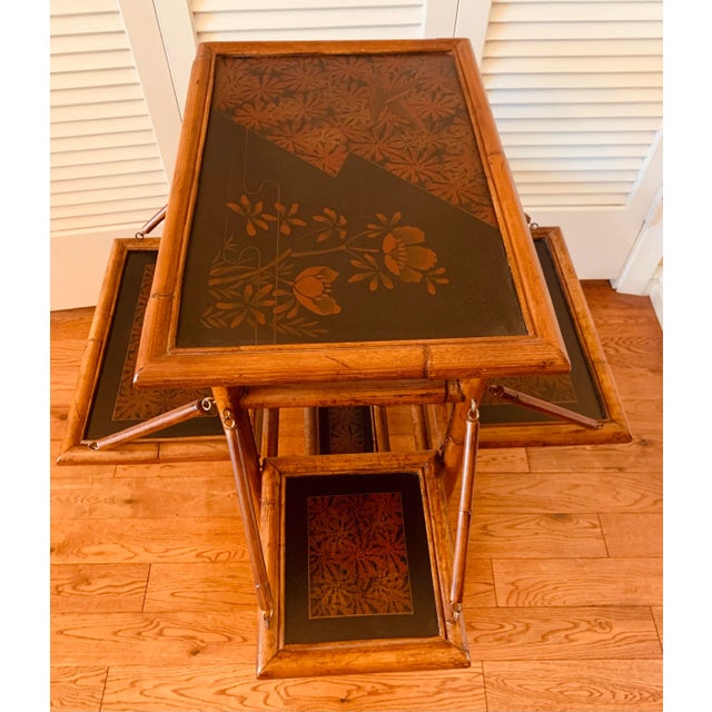Brown English Bamboo Tea Table With Folding Sides For Sale - Image 8 of 12
