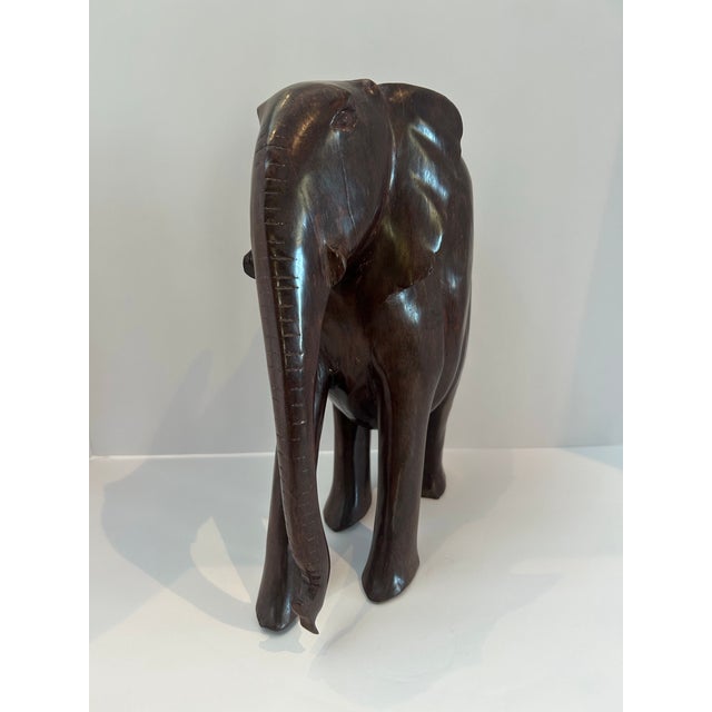 Contemporary Vintage Hand-Carved African Kiaat Wood Elephant Sculpture – Organic Modern Safari Decor, 13.5” For Sale - Image 3 of 7