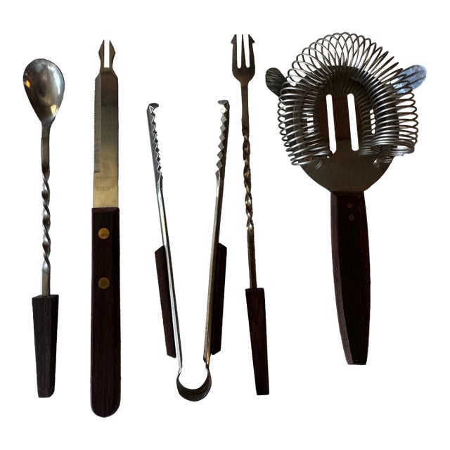 Vintage Mid-Century Modern 5 Piece Set Stainless Steel Japan Barware For Sale