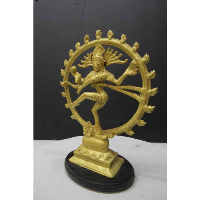 1970s Bright Brass Nataraja Dancing Shiva Sculpture on Wooden Base – 8" For Sale - Image 10 of 17