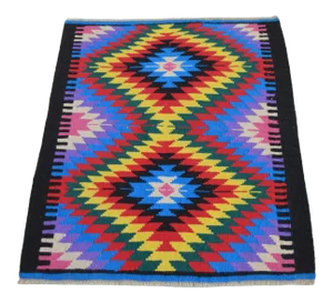 1970s Hand Woven Kilim Turkish Flat Weave Area Rug - 2′5″ × 2′9″
