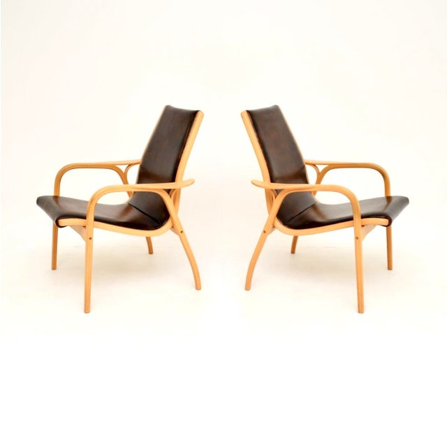 Mid-Century Modern Vintage Swedish Leather Lamino Armchairs attributed to Yngve Ekström for Swedese, 1970s, Set of 2 For Sale - Image 3 of 11