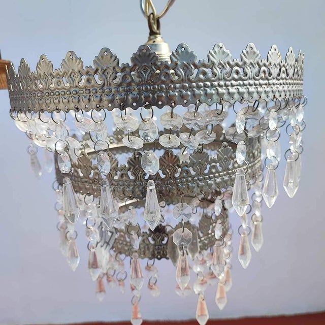Vintage Metal Chandeliers with Glass Drops, Set of 2 For Sale - Image 16 of 18