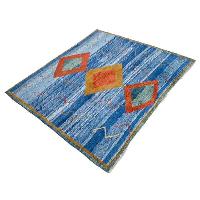 1980s Thicker Pile Rug Wavy Blue Gabbeh Rug Naturally Dyed 6′1″ × 6′8″ Chairish