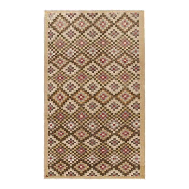 Vintage Turkish Rug, Beige and Brown With Diamond Geometric Pattern – Rug & Kilim For Sale