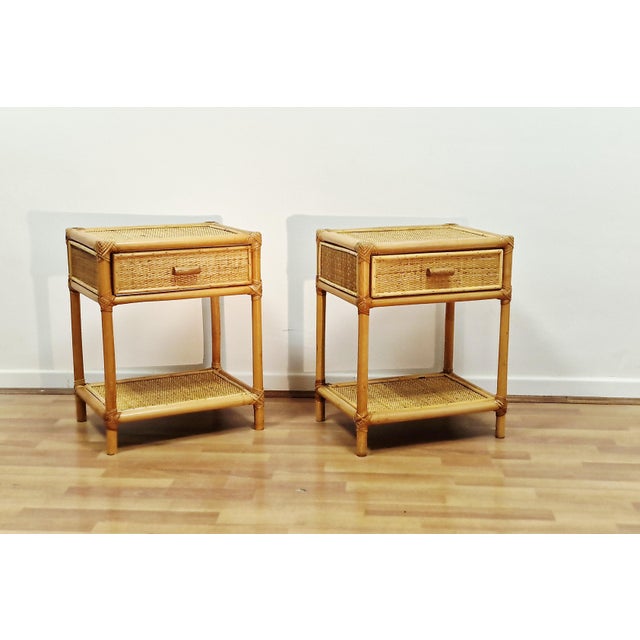 Mid-Century Modern Bamboo and Wicker Bedside Tables, Italy, 1970s, Set of 2 For Sale - Image 4 of 18