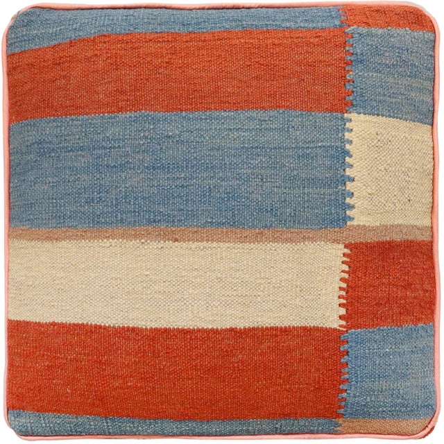 Modern Handmade Kilim Upholstered Ottoman For Sale - Image 4 of 9