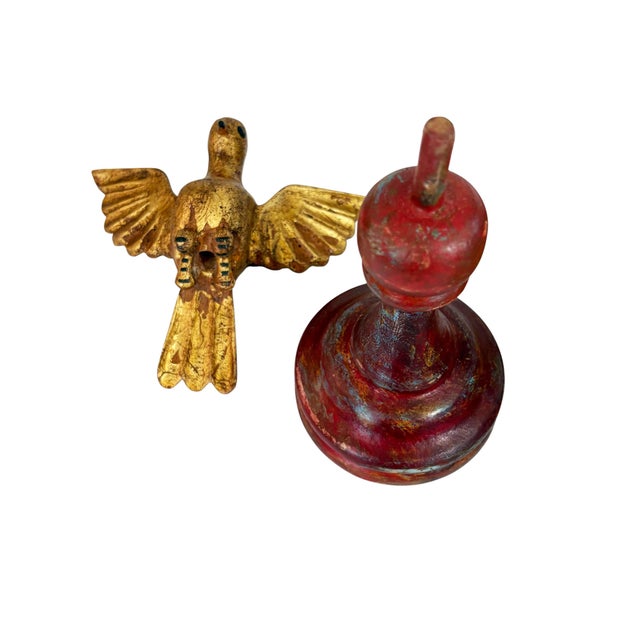 Wood European Carved Wood Bird Sculpture on Finial 8" H For Sale - Image 7 of 7