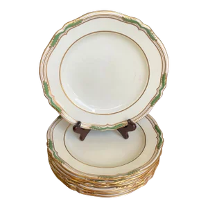 1950s Spode Copeland Sutherland Tatman Chicago Green & Gold Bone China Plates- Set of 8