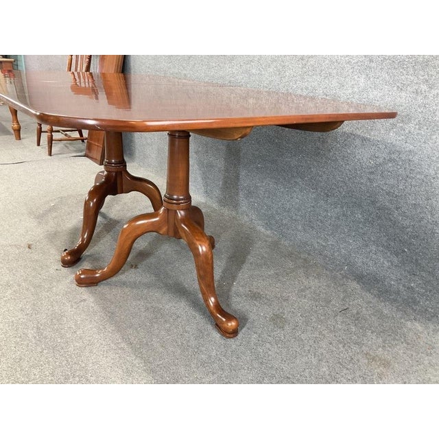1970s 1970s Henkel Harris Solid Wild Black Cherry Double Pedestal Dining Table - 3 Leaves For Sale - Image 5 of 12