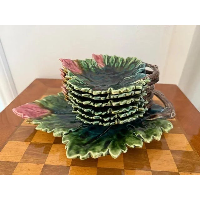 Green Majolica Service, 1900s, Set of 7 For Sale - Image 3 of 12